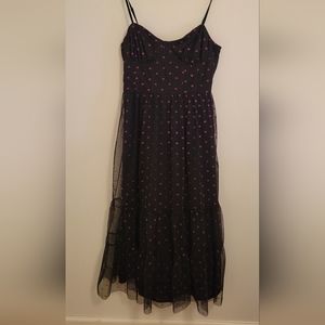 Betsey Johnson Lips Foil PrintMetallic BustierCorset Tulle Midi Dress SIZE 8 & 4